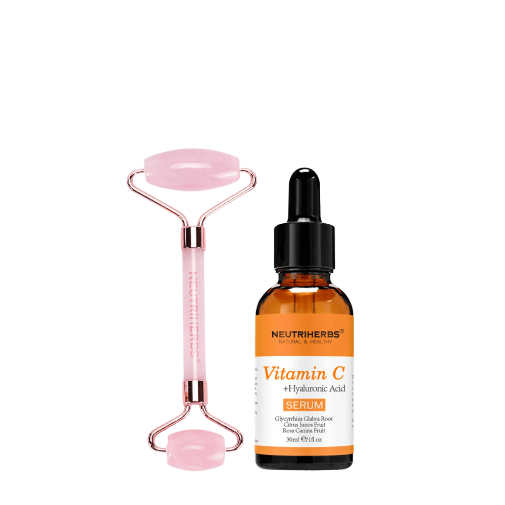 Komplet Face Massage Roller Glow z valjčkom iz roževca in serumom z vitaminom C