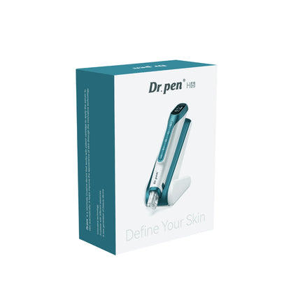 Dr. Pen H6 Hydra Pen v originalni embalaži s sliko microneedling peresa in priloženega stojala.