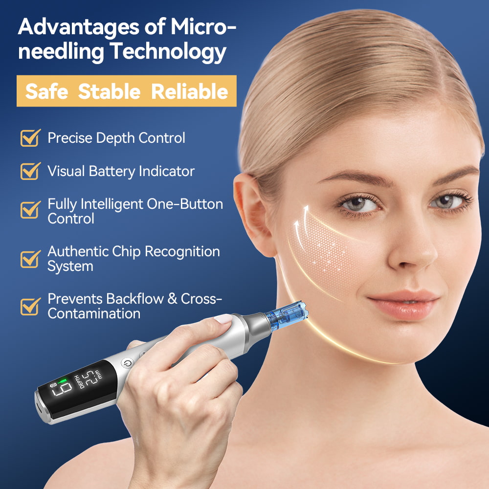 Dr. Pen M9 dermapen z napredno microneedling tehnologijo, nastavljivo globino igel in anti-backflow igelno kartušo za varno nego kože.