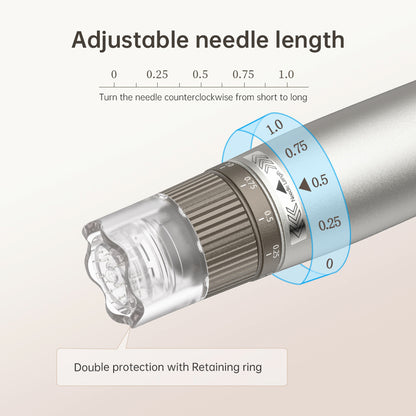 HydraPen h3 med justerbart nåldjup från 0 till 1.0 mm och dubbelt skydd med säkerhetsring för precis och säker microneedling.
