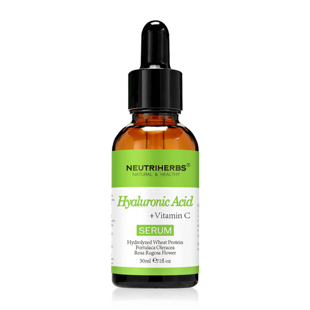 Neutriherbs Hyaluronic Acid + Vitamin C Serum 30 ml s hialuronsko kislino in vitaminom C. Vlažilni serum za obraz, ki daje sijaj, izenačuje ten kože in pomaga zmanjšati drobne linije za mehko in svežo kožo.