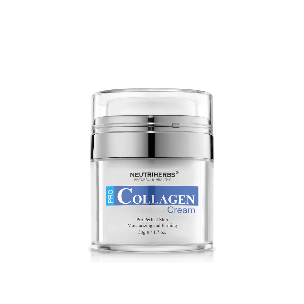 Neutriherbs Pro Collagen Cream 50 g v elegantnem lončku. Vlažilna in učvrstitvena krema za obraz, razvita za izboljšanje elastičnosti kože, zagotavljanje dolgotrajne hidracije in prispevanje k čvrstejši koži z mehkim in prožnim občutkom.