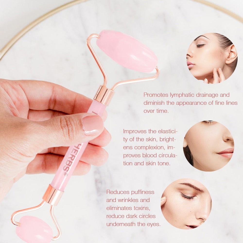 Neutriherbs Rose Quartz Face Roller za masažo obraza, limfno drenažo in zmanjšanje zabuhlosti.